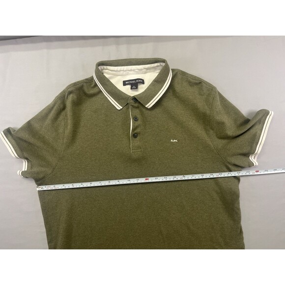 Michael Kors Polo Shirt Men's XL Green Olive White Tipped MK Logo Short Sleeve - Picture 9 of 10